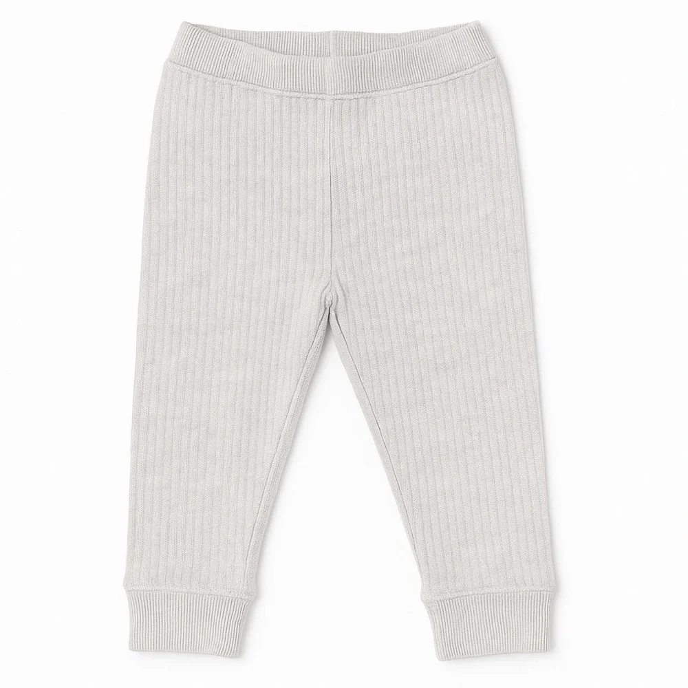 Gray Ribbed Leggings with Button Details